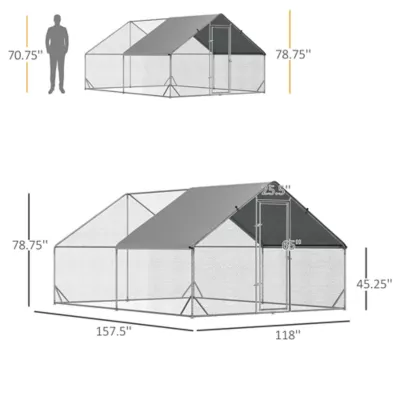 PawHut 9.8' x 13.1' x 6.6' Chicken Coop Cage, Outdoor Hen House w/Cover & Lockable Door - Image 3