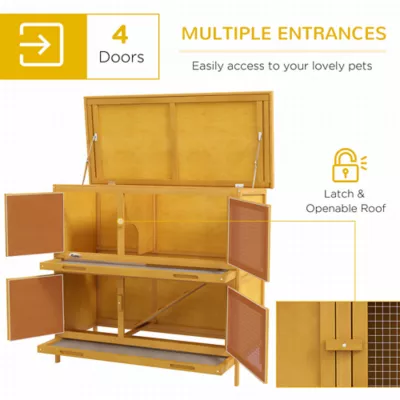 PawHut Wood Rabbit Hutch with 2 Large Main House, Ramp, Trays - Image 4