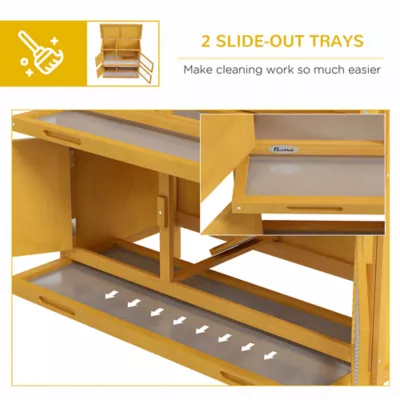 PawHut Wood Rabbit Hutch with 2 Large Main House, Ramp, Trays - Image 6