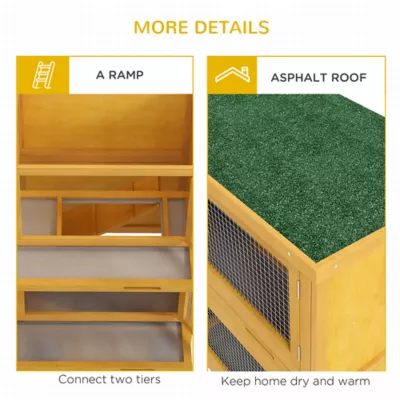 PawHut Wood Rabbit Hutch with 2 Large Main House, Ramp, Trays - Image 7
