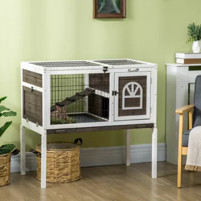 PawHut Rabbit Hutch Dual-Height Design Bunny House with Run Slide-Out Tray - Image 2