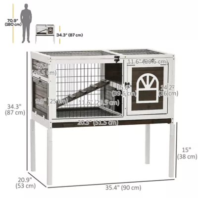 PawHut Rabbit Hutch Dual-Height Design Bunny House with Run Slide-Out Tray - Image 3