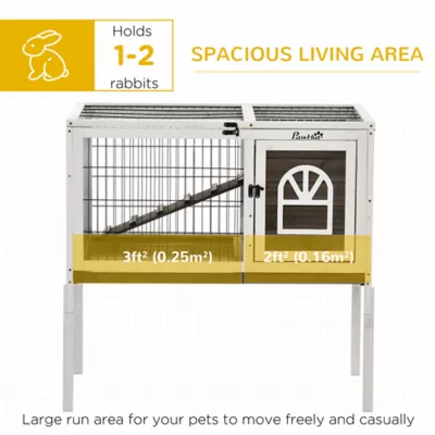 PawHut Rabbit Hutch Dual-Height Design Bunny House with Run Slide-Out Tray - Image 4