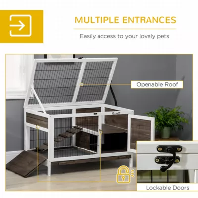 PawHut Rabbit Hutch Dual-Height Design Bunny House with Run Slide-Out Tray - Image 5