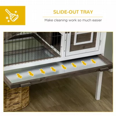 PawHut Rabbit Hutch Dual-Height Design Bunny House with Run Slide-Out Tray - Image 6