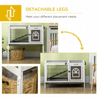 PawHut Rabbit Hutch Dual-Height Design Bunny House with Run Slide-Out Tray - Image 7
