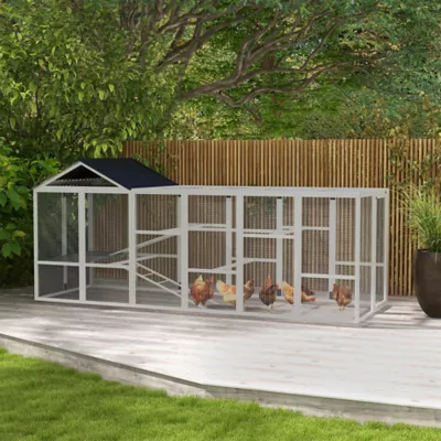 PawHut 142" Outdoor Wooden Chicken Coop with Run, Ramps, Perches, Storage - Image 2