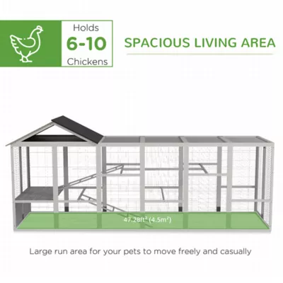 PawHut 142" Outdoor Wooden Chicken Coop with Run, Ramps, Perches, Storage - Image 4