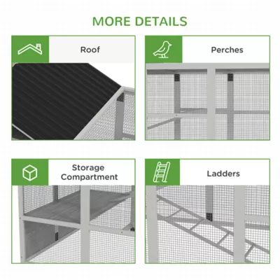 PawHut 142" Outdoor Wooden Chicken Coop with Run, Ramps, Perches, Storage - Image 6