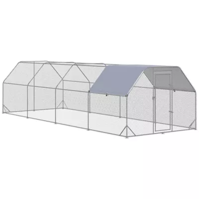 PawHut Chicken Run Outdoor, Galvanized Large Metal Chicken Coop Cage, Walk-in Enclosure - Image 1