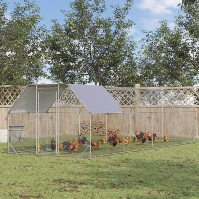 PawHut Chicken Run Outdoor, Galvanized Large Metal Chicken Coop Cage, Walk-in Enclosure - Image 2