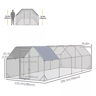 PawHut Chicken Run Outdoor, Galvanized Large Metal Chicken Coop Cage, Walk-in Enclosure - Image 3