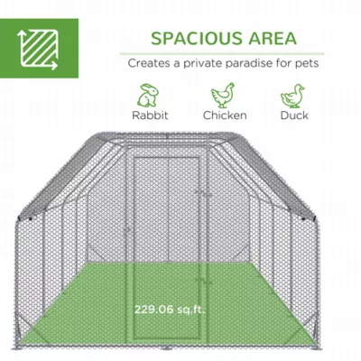 PawHut Chicken Run Outdoor, Galvanized Large Metal Chicken Coop Cage, Walk-in Enclosure - Image 4