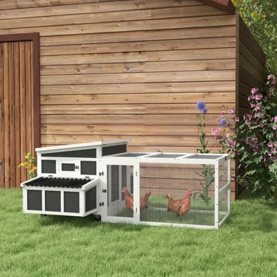 PawHut Wooden Chicken Coop, Rabbit Hutch with Large Run, Outdoor Poultry Cage with Nesting Box, Tray - Image 2