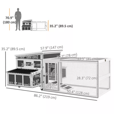 PawHut Wooden Chicken Coop, Rabbit Hutch with Large Run, Outdoor Poultry Cage with Nesting Box, Tray - Image 3