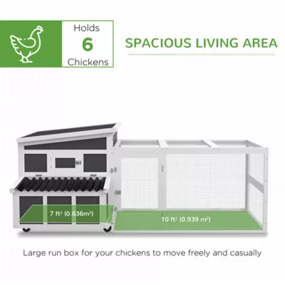 PawHut Wooden Chicken Coop, Rabbit Hutch with Large Run, Outdoor Poultry Cage with Nesting Box, Tray - Image 4