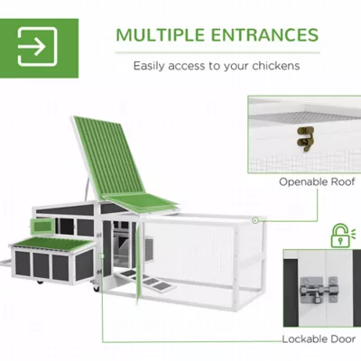 PawHut Wooden Chicken Coop, Rabbit Hutch with Large Run, Outdoor Poultry Cage with Nesting Box, Tray - Image 5