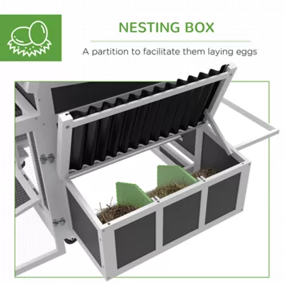 PawHut Wooden Chicken Coop, Rabbit Hutch with Large Run, Outdoor Poultry Cage with Nesting Box, Tray - Image 6
