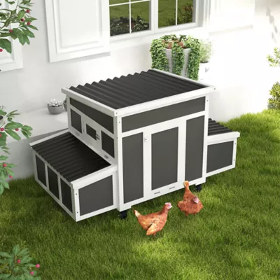 PawHut Wooden Chicken Coop with Nesting Box for 2-4 Chickens, Dark Grey - Image 2