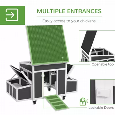 PawHut Wooden Chicken Coop with Nesting Box for 2-4 Chickens, Dark Grey - Image 5