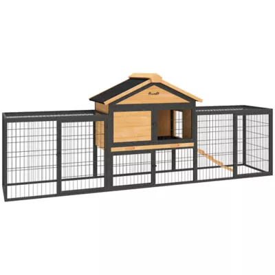 PawHut Rabbit Hutch Outdoor, 85"L Large with Run Box, Removable Plastic Tray, Roof, Ramp - Image 1