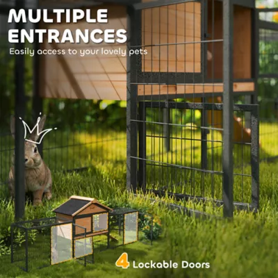 PawHut Rabbit Hutch Outdoor, 85"L Large with Run Box, Removable Plastic Tray, Roof, Ramp - Image 6