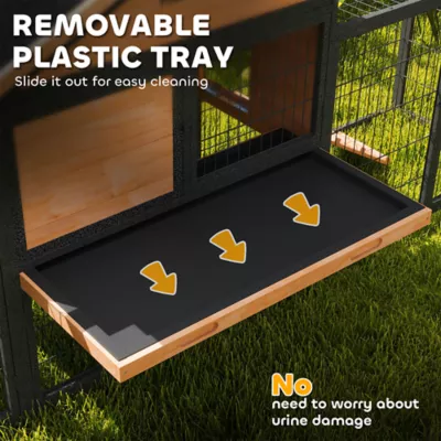 PawHut Rabbit Hutch Outdoor, 85"L Large with Run Box, Removable Plastic Tray, Roof, Ramp - Image 7