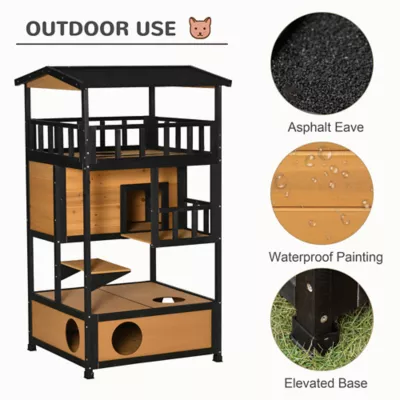 PawHut 4-Floor Wood Outdoor Cat House Catio with Condo, Fun Entrances, Perch - Image 6