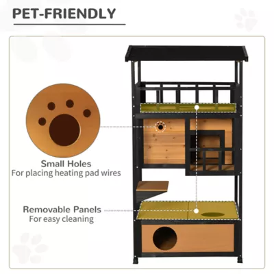 PawHut 4-Floor Wood Outdoor Cat House Catio with Condo, Fun Entrances, Perch - Image 7