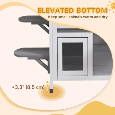 PawHut 2-Storey Outdoor Cat House, Wooden Catio with Openable Roof, Lounge Space, Fun Entrances - Image 6