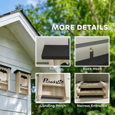 PawHut 3PCs Wooden Bat Boxes, Bat Houses Designed to Attract Bats & Easy to Hang for Outdoor - Image 6
