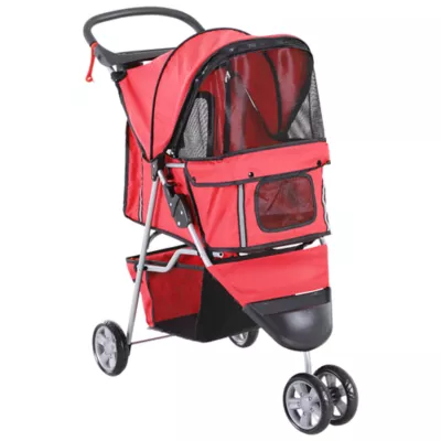 PawHut 3 Wheels Foldable Dog Stroller with Storage Basket, Adjustable Canopy, Cupholder - Small Dogs - Image 1
