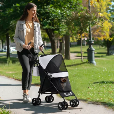 PawHut Foldable Dog Stroller, Lightweight w/ Shoulder Strap, Storage Bag, Cup Holder - Image 2