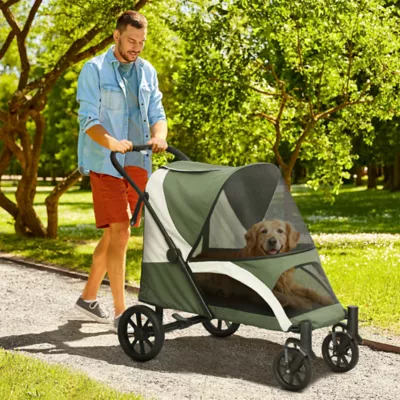 PawHut Foldable Pet Stroller with Four Big Wheels, Shock-Absorbing Frame, Safety Leashes and Brakes - Image 2