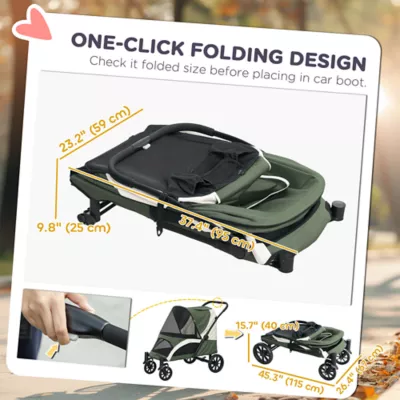 PawHut Foldable Pet Stroller with Four Big Wheels, Shock-Absorbing Frame, Safety Leashes and Brakes - Image 5