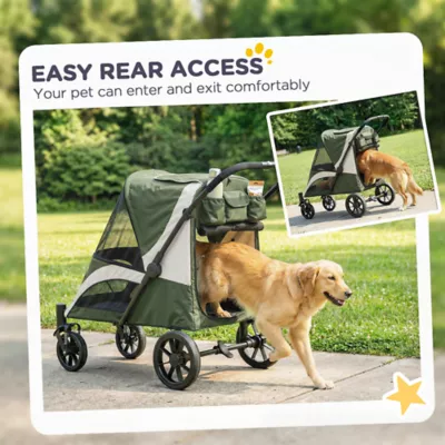 PawHut Foldable Pet Stroller with Four Big Wheels, Shock-Absorbing Frame, Safety Leashes and Brakes - Image 6