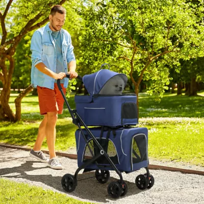 PawHut 3-in-1 Double Pet Stroller with Removable Carrier, Foldable Travel Carrier Bag - Image 2
