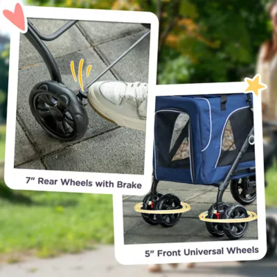 PawHut 3-in-1 Double Pet Stroller with Removable Carrier, Foldable Travel Carrier Bag - Image 7
