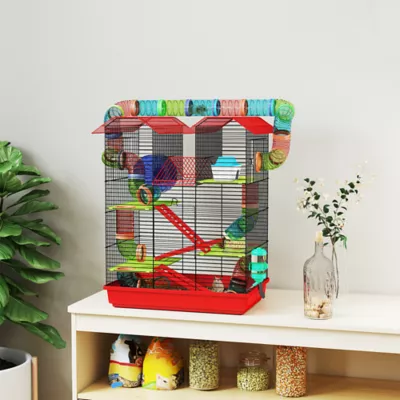 PawHut Hamster Habitat, 5 Tiers with Tunnel Tube System, Exercise Wheel and Water Bottle - Image 2