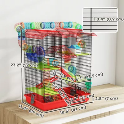 PawHut Hamster Habitat, 5 Tiers with Tunnel Tube System, Exercise Wheel and Water Bottle - Image 3