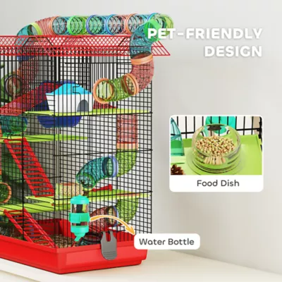 PawHut Hamster Habitat, 5 Tiers with Tunnel Tube System, Exercise Wheel and Water Bottle - Image 5