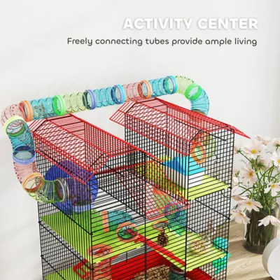 PawHut Hamster Habitat, 5 Tiers with Tunnel Tube System, Exercise Wheel and Water Bottle - Image 7