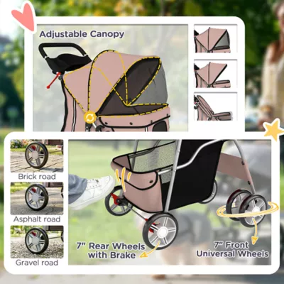 PawHut Pet Stroller - Foldable Dog Stroller with Wheels, Reflective Strips, Brake, Pad and Basket - Image 6