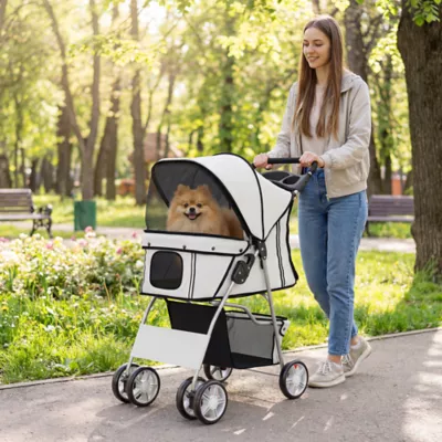 PawHut Pet Stroller - Foldable Dog Stroller with Wheels, Reflective Strips, Brake, Pad and Basket - Image 2