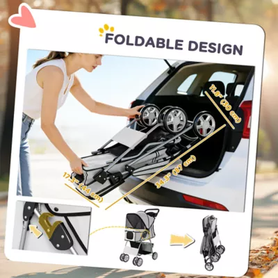 PawHut Pet Stroller - Foldable Dog Stroller with Wheels, Reflective Strips, Brake, Pad and Basket - Image 5