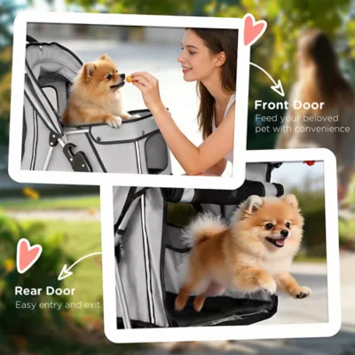 PawHut Pet Stroller - Foldable Dog Stroller with Wheels, Reflective Strips, Brake, Pad and Basket - Image 7