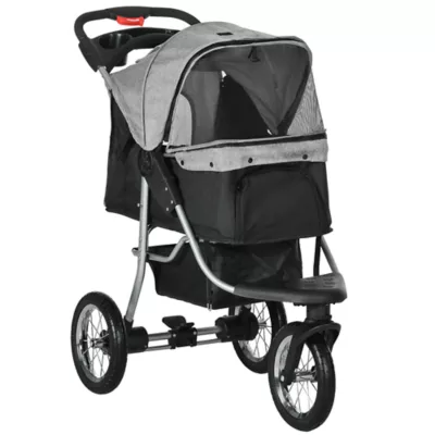 PawHut Small Dog Stroller, 3-Wheel Foldable Pet Stroller with Adjustable Canopy and Zippered Mesh - Image 1