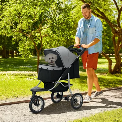 PawHut Small Dog Stroller, 3-Wheel Foldable Pet Stroller with Adjustable Canopy and Zippered Mesh - Image 2