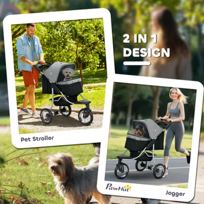 PawHut Small Dog Stroller, 3-Wheel Foldable Pet Stroller with Adjustable Canopy and Zippered Mesh - Image 5