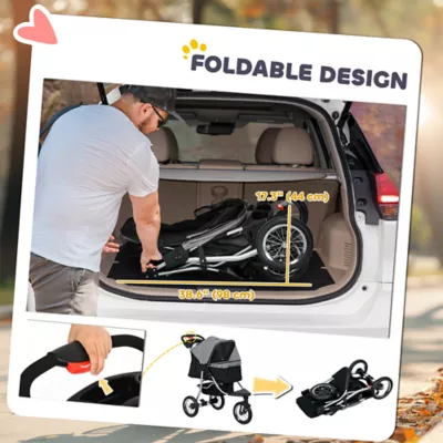PawHut Small Dog Stroller, 3-Wheel Foldable Pet Stroller with Adjustable Canopy and Zippered Mesh - Image 6